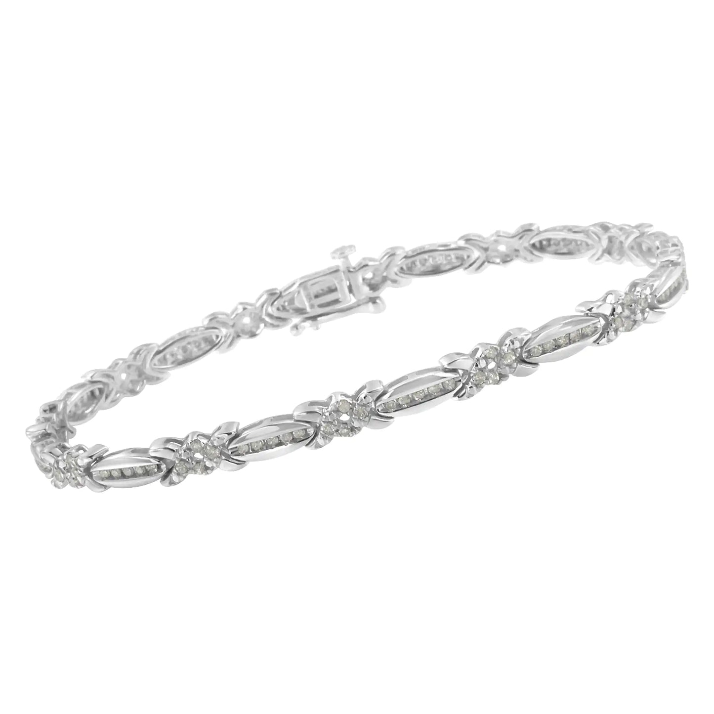 Tennisarmband aus Sterlingsilber mit Diamanten im X-Link-Stil (1 Karat, Farbe IJ, Reinheit I3)