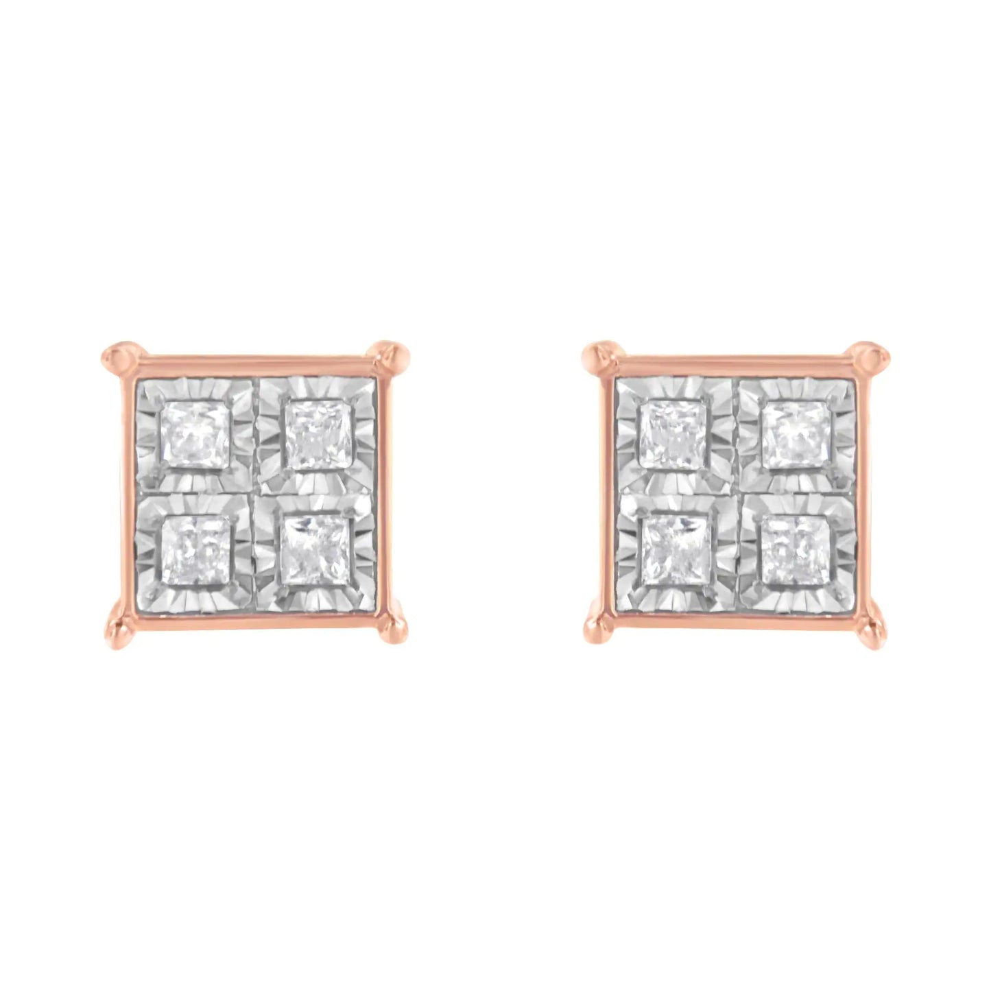 Rose Gold Plated Sterling Silver Diamond Composite Stud Earrings (3/4 cttw, J-K Color, I1-I2 Clarity)