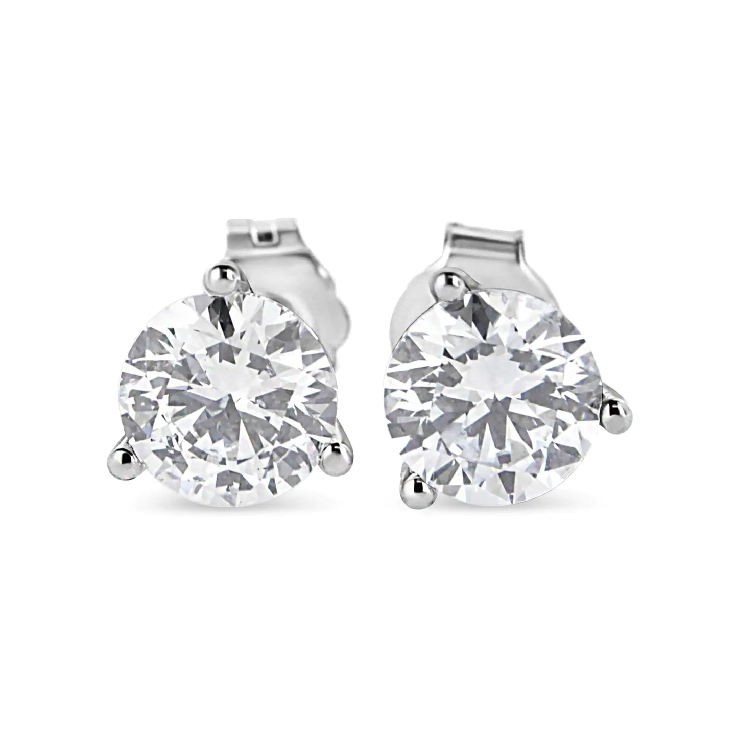 Boucles d'oreilles à tige en or blanc 14 carats 2,0 carats à 3 griffes avec solitaire en diamant cultivé en laboratoire (couleur FG, clarté VS2-SI1)