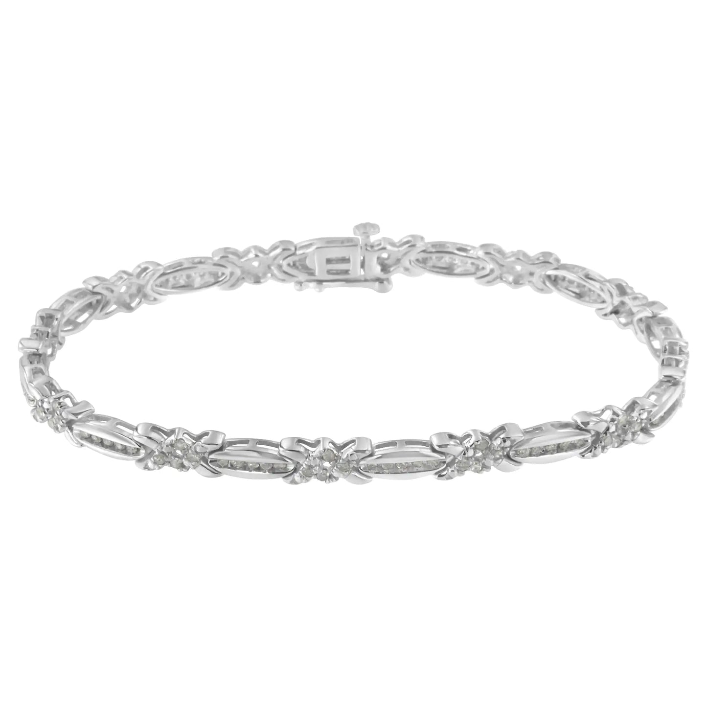 Bracelet de tennis X-Link en argent sterling et diamant (1 carat au total, couleur IJ, clarté I3)