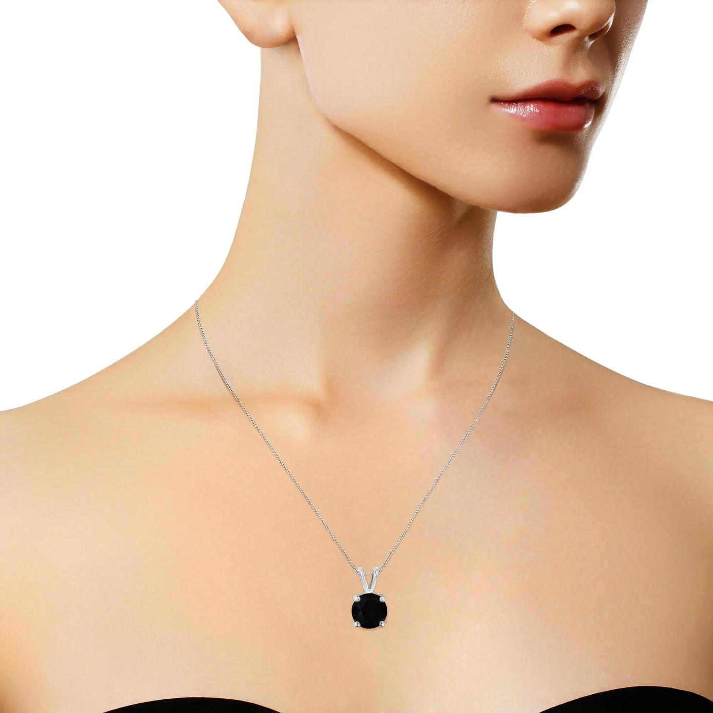 .925 Sterling Silver Treated Black Round-Cut Solitaire 4-Prong Set Diamond 18" Pendant Necklace