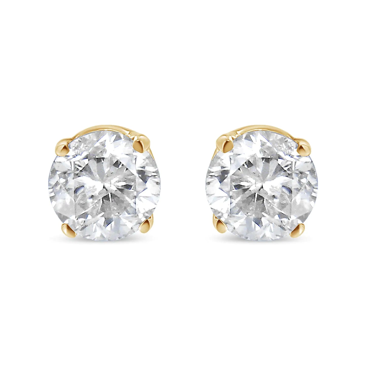 10K Yellow Gold over .925 Sterling Silver 1/10 Cttw Round Brilliant-Cut Diamond Classic 4-Prong Stud Earrings (K-L Color, I3 Clarity)