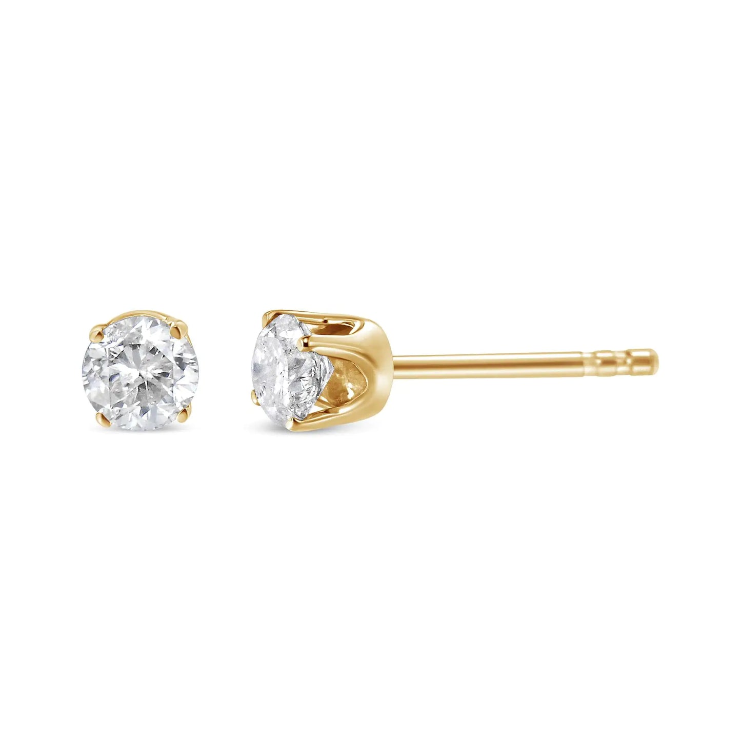 10K Yellow Gold over .925 Sterling Silver 1/10 Cttw Round Brilliant-Cut Diamond Classic 4-Prong Stud Earrings (K-L Color, I3 Clarity)