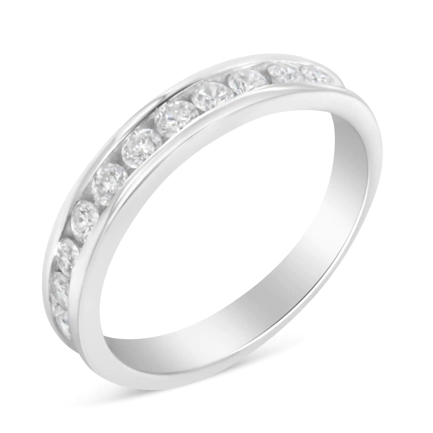 Bague de mariage de style éternité avec diamant rond taille brillant certifié IGI 1/2 carat en or blanc 18 carats (couleur HI, clarté I1-I2)