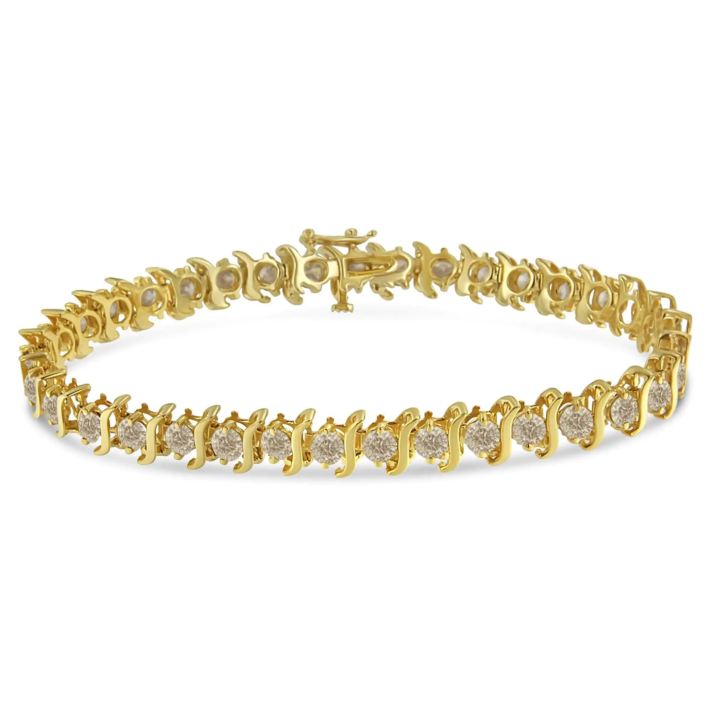 Bracelet à maillons classique en argent sterling 925 plaqué or jaune 14 carats avec diamants ronds de 6,0 carats (couleur JK, pureté I1-I2) - Taille 7,5"