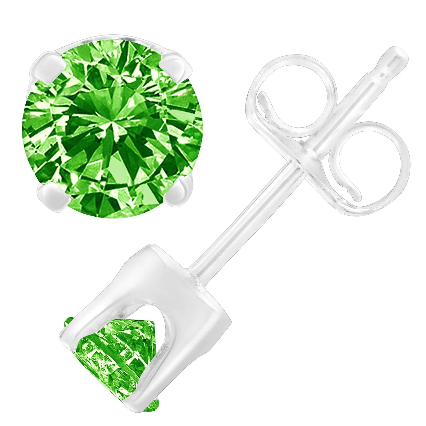 .925 Sterling Silver 1/5 Cttw Round Brilliant-Cut Green Diamond Classic 4-Prong Stud Earrings (Fancy Color-Enhanced, I2-I3 Clarity)