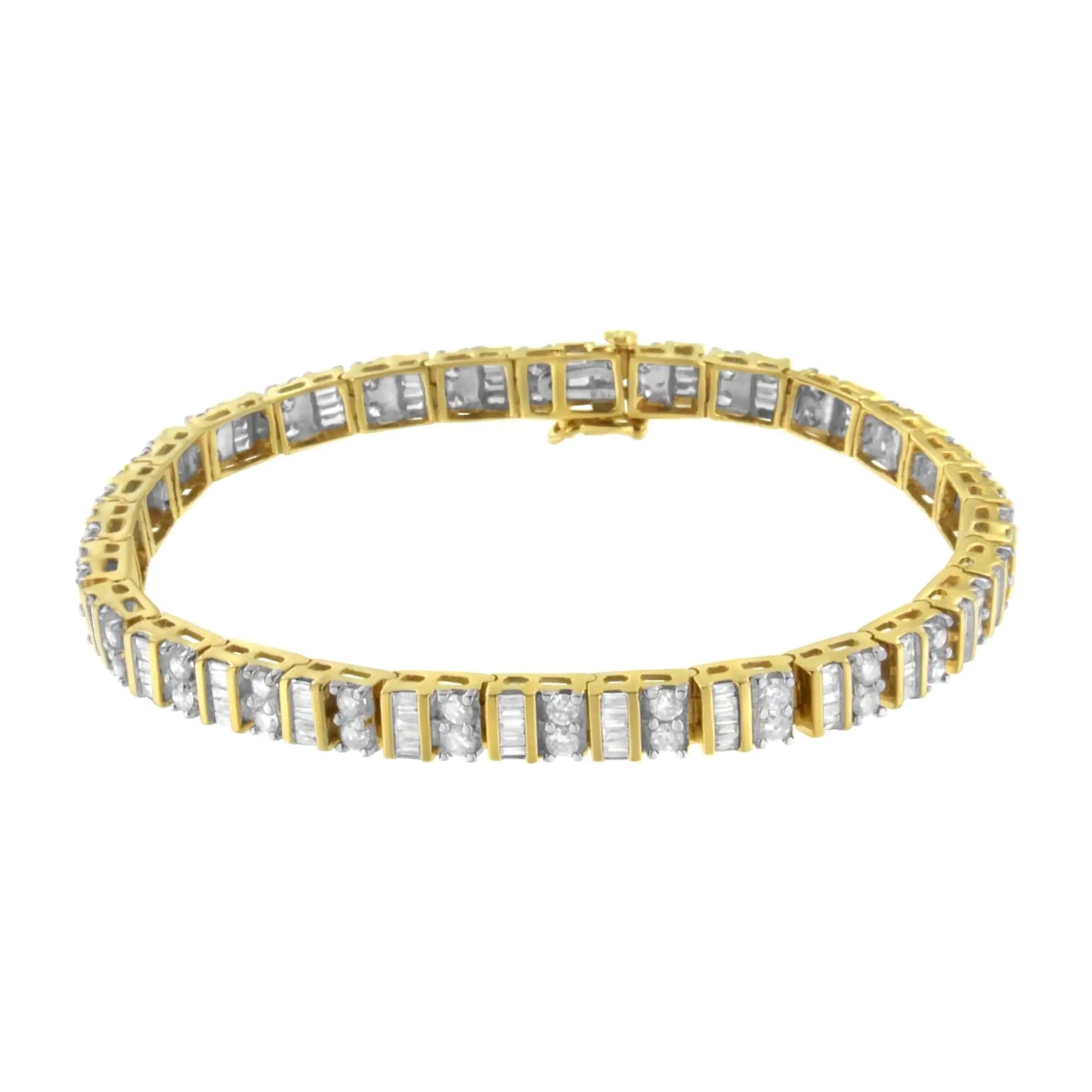 Bracelet tennis en or jaune 14 carats 4,0 carats avec chaîne en diamant taille brillant rond et serti de griffes (couleur HI, pureté SI2-I1) - 7"