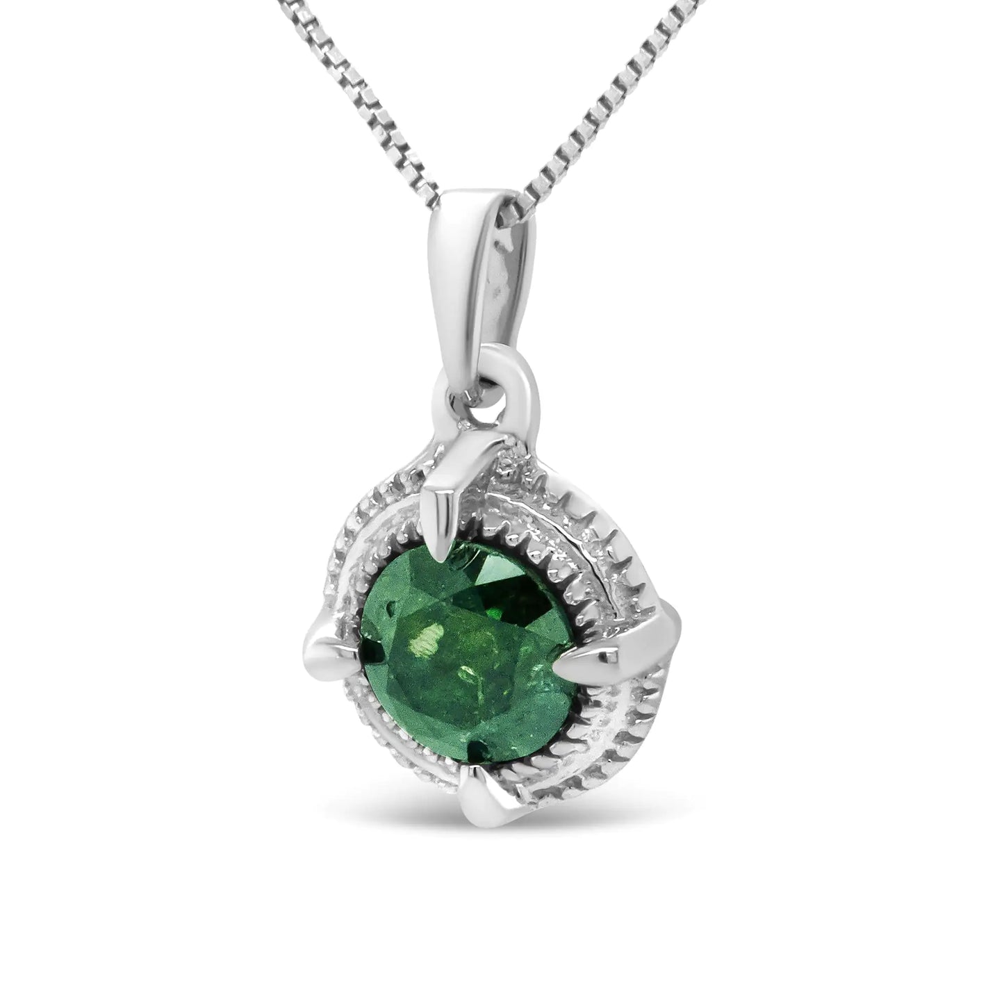 .925 Sterling Silver Treated Color Diamond Solitaire 18" Milgrain Pendant Necklace