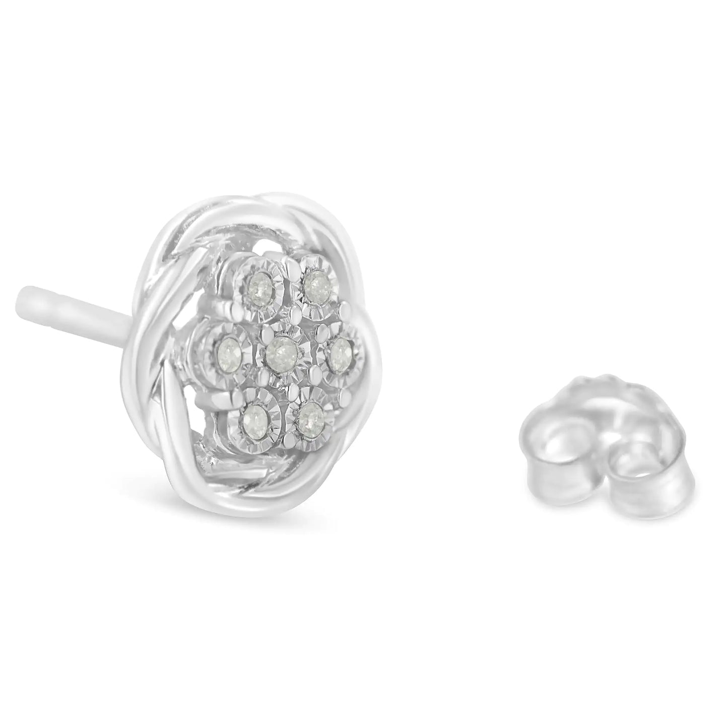 Boucles d'oreilles à tige en argent sterling avec diamants tourbillonnants (1/6 carat au total, couleur IJ, clarté I2-I3)