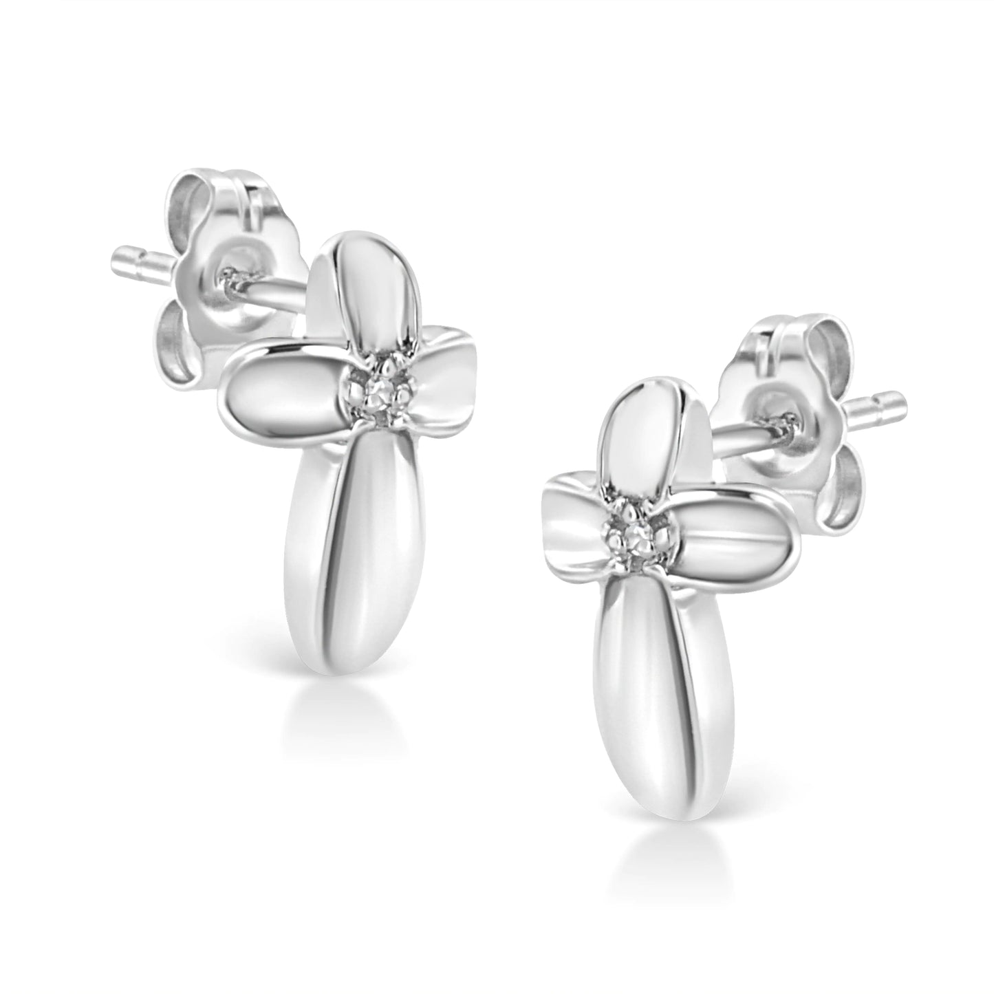 .925 Sterling Silver Prong Set Diamond Accent Floral Cross Stud Earring (I-J Color, I1-I2 Clarity)