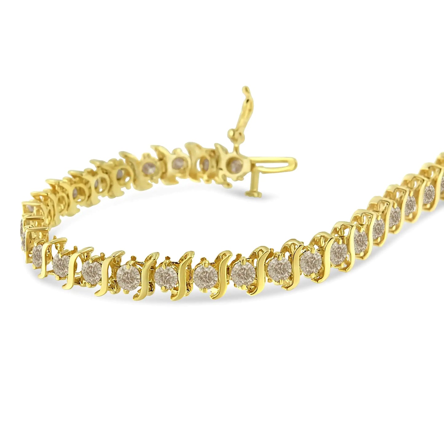 Bracelet à maillons classique en argent sterling 925 plaqué or jaune 14 carats avec diamants ronds de 6,0 carats (couleur JK, pureté I1-I2) - Taille 7,5"