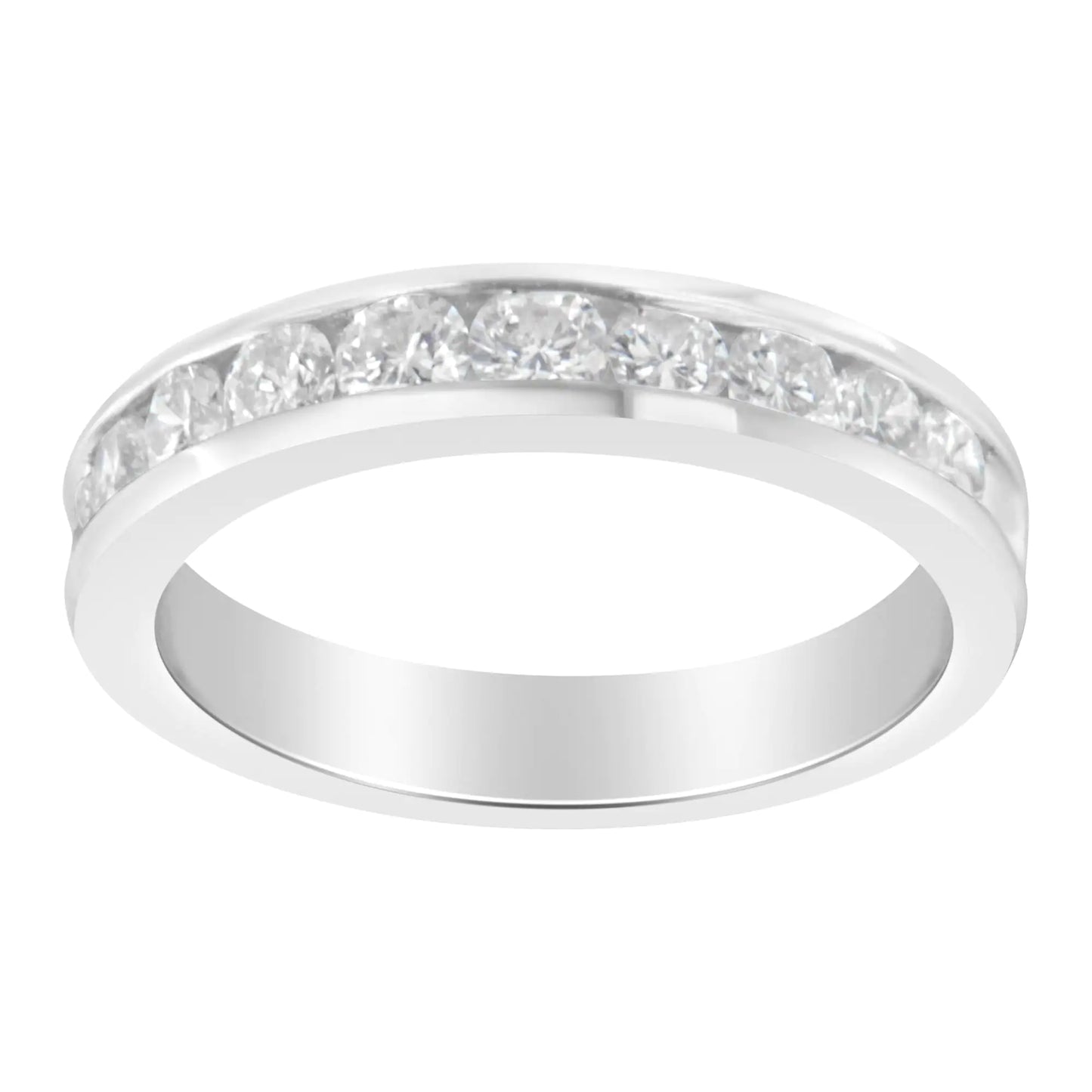 Bague de mariage demi-éternité en or blanc 18 carats certifiée IGI avec diamant de 1,0 carat (couleur EF, clarté I1-I2)