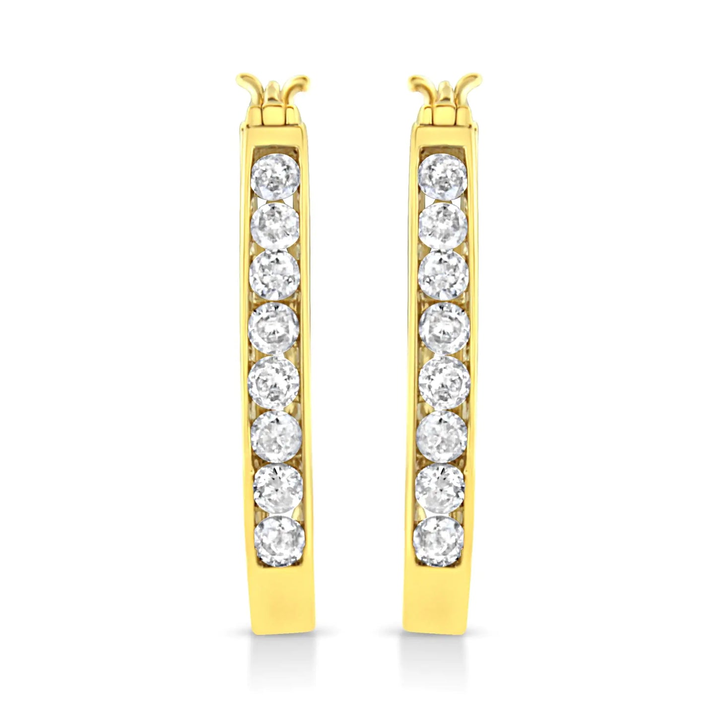 Boucles d'oreilles créoles en argent sterling 925 plaqué or jaune 14 carats 1,0 carat avec diamants ronds brillants (couleur JK, clarté I2-I3)