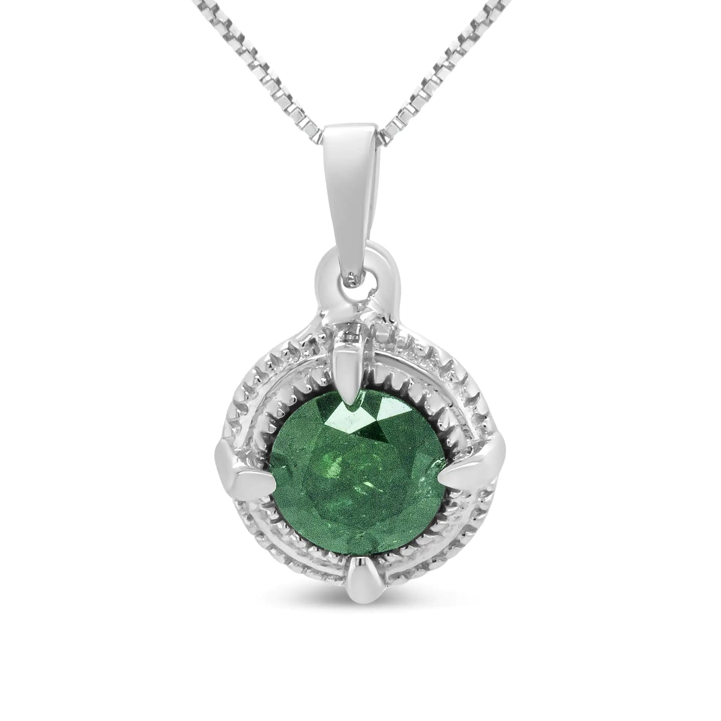 .925 Sterling Silver Treated Color Diamond Solitaire 18" Milgrain Pendant Necklace