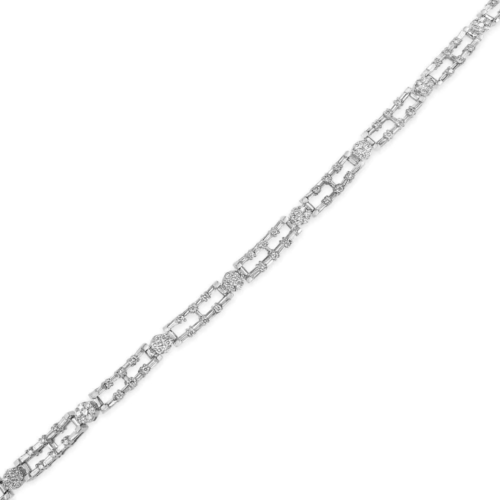 Collier ras du cou certifié AGS en or blanc 14 carats avec barre alternée de diamants de 8 1/2 carats et maillons floraux de 45,7 cm (couleur GH, clarté SI2-I1)