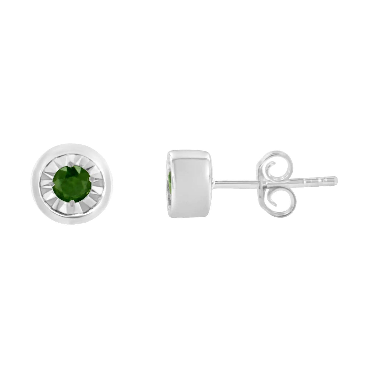 .925 Sterling Silver 1/5 Cttw Round Brilliant-Cut Green Diamond Miracle-Set Stud Earrings (Fancy Color-Enhanced, I1-I2 Clarity)