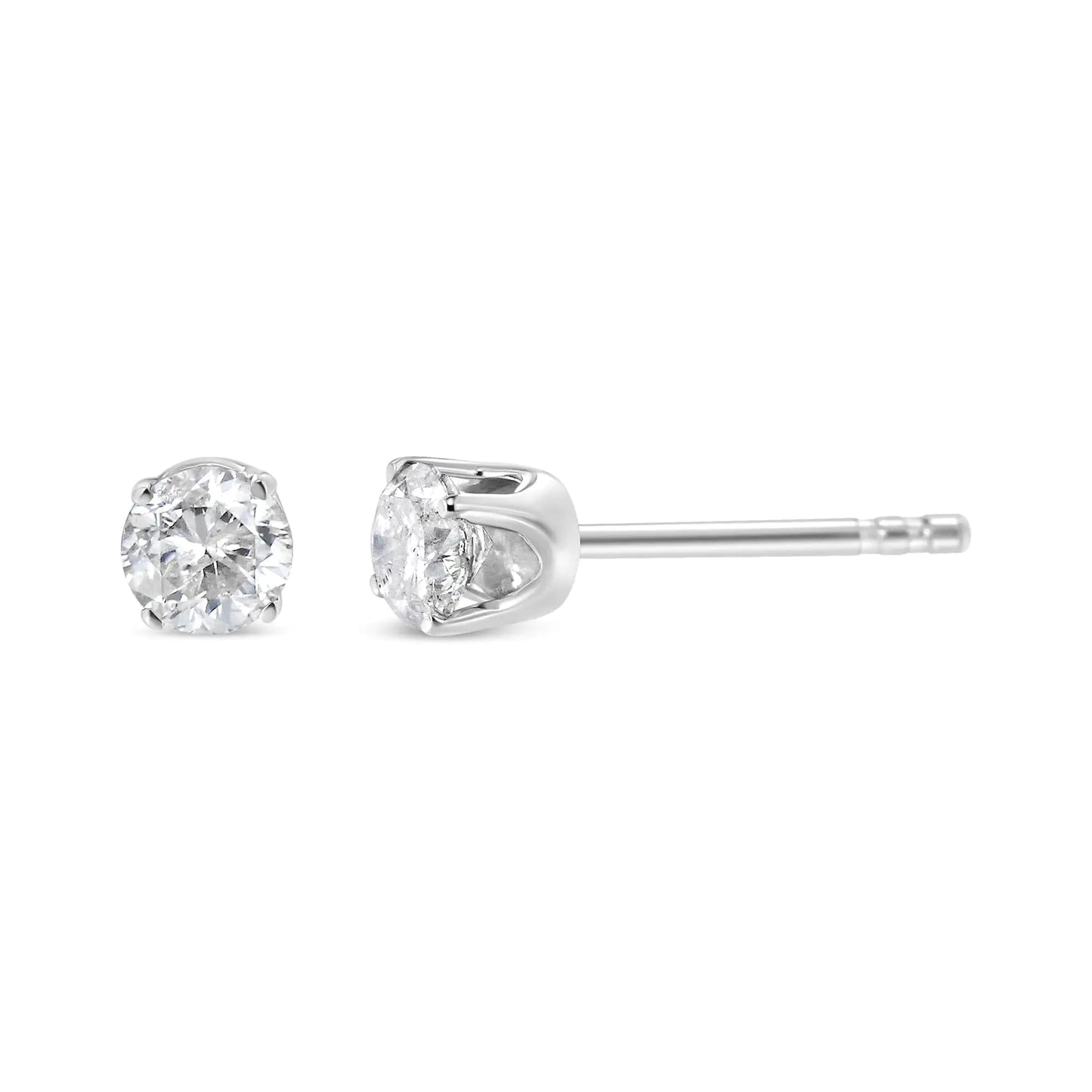 Boucles d'oreilles à tige en or blanc 14 carats certifié AGS 1,0 carat à 4 griffes avec diamant solitaire taille ronde brillant (couleur GH, clarté I1-I2)