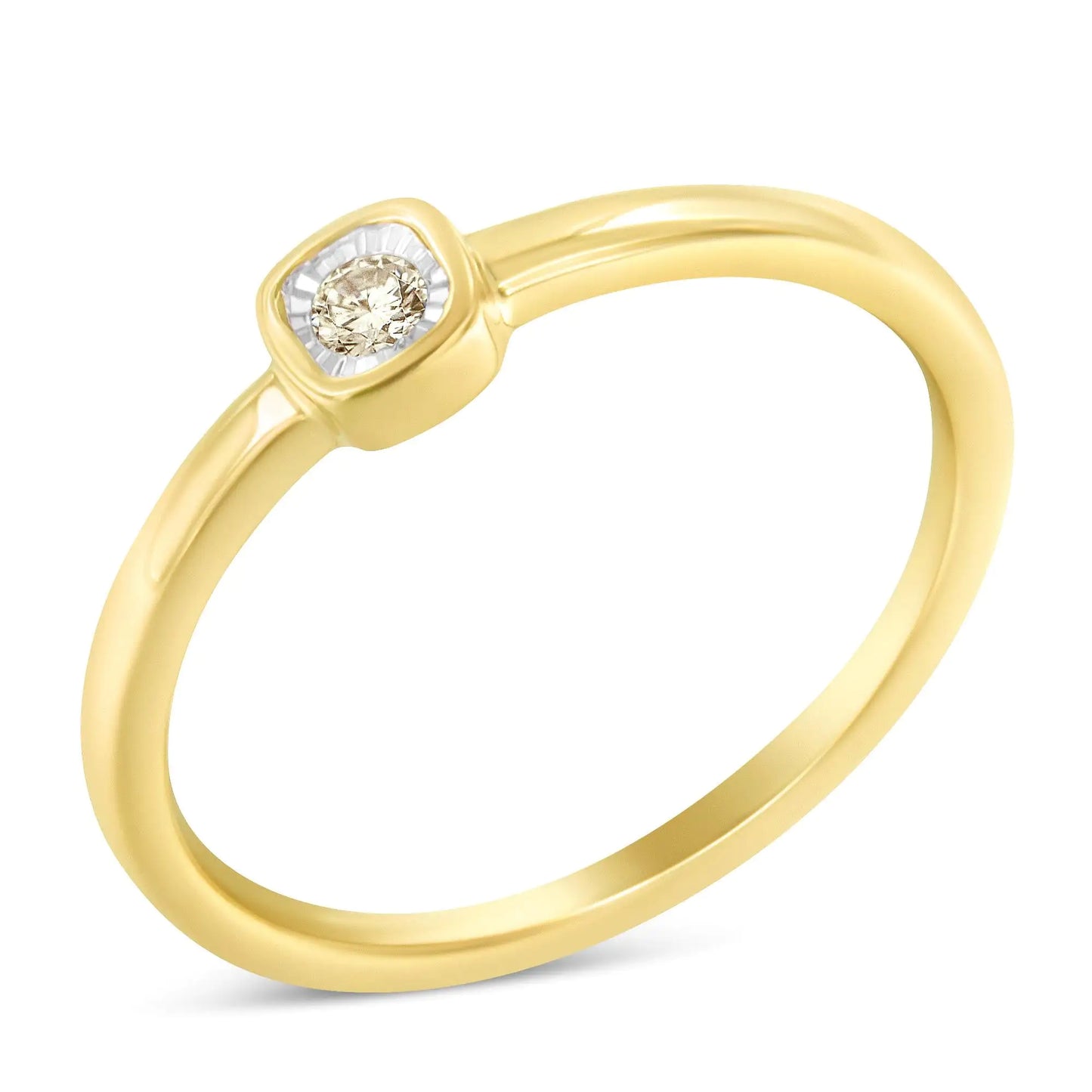 Bague de promesse tendance en argent sterling 925 plaqué or jaune 14 carats avec diamant carré en forme de coussin 1/20 carat (couleur JK, clarté I1-I2)