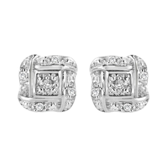 Sterling Silver Round Cut Diamond Square Stud Earrings (0.04 cttw, H-I Color, I2-I3 Clarity)