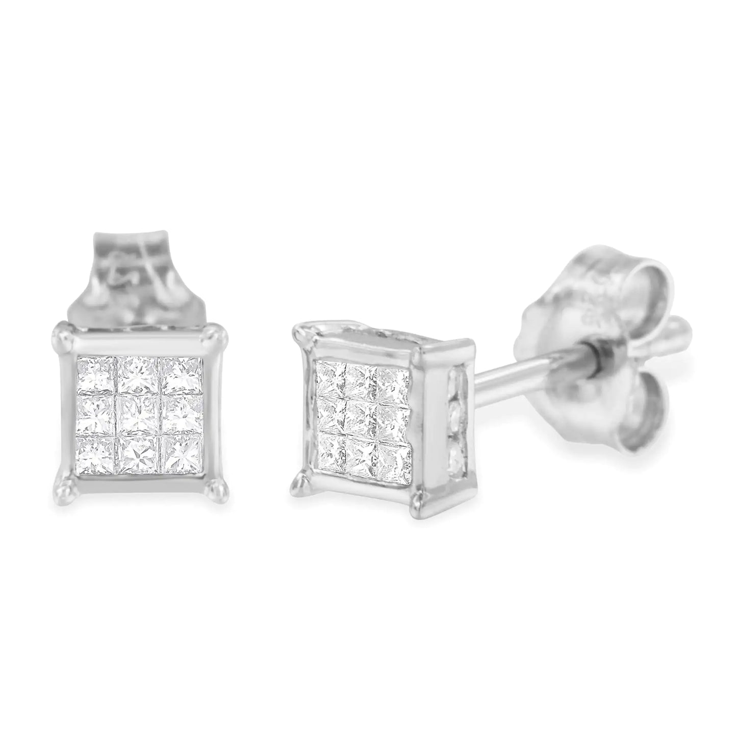 Boucles d'oreilles à tige carrées en argent sterling avec diamants taille princesse (0,3 carat au total, couleur HI, clarté I1-I2)