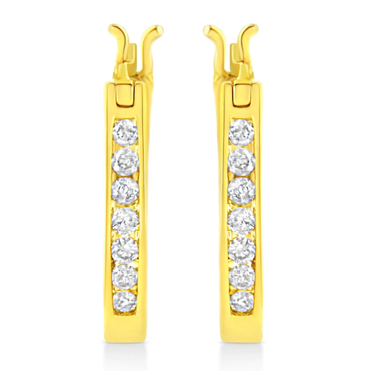 14K Yellow Gold Plated .925 Sterling Silver 1/4 Cttw Diamond Leverback 3/4" Inch Hoop Earrings (K-L Color, I2-I3 Clarity)