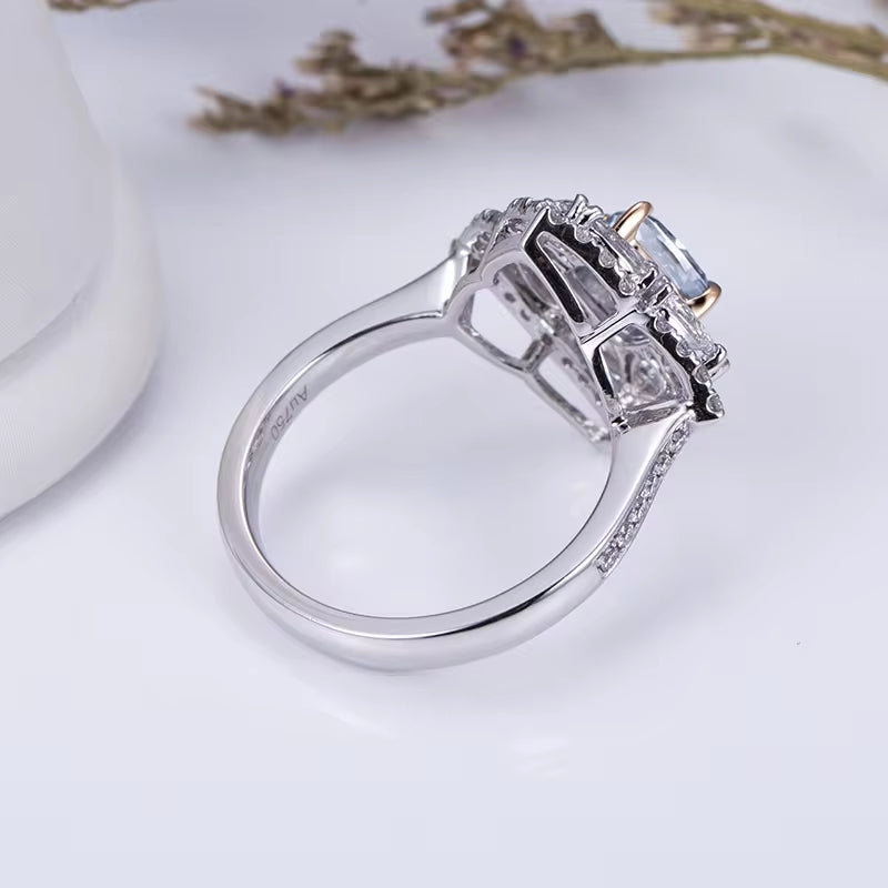 18K Fancy Blue Lab Diamond Ring Cushion Cut Ring Unique Design Wedding Engagement Ring