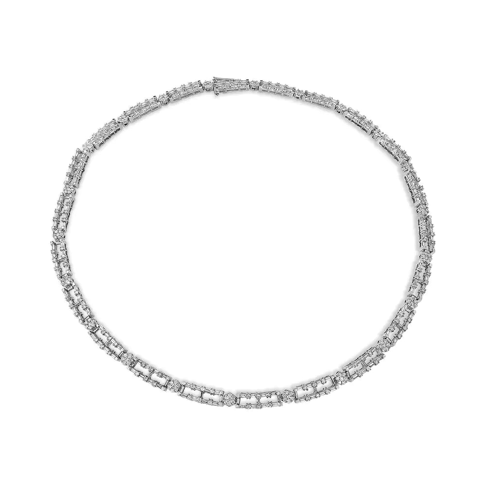 Collier ras du cou certifié AGS en or blanc 14 carats avec barre alternée de diamants de 8 1/2 carats et maillons floraux de 45,7 cm (couleur GH, clarté SI2-I1)