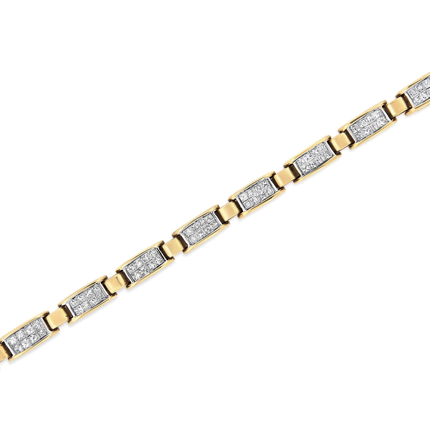 Bracelet tennis à maillons en diamant taille princesse en or jaune 14 carats 2 1/2 carats (couleur HI, pureté SI2-I1) - 7,25"