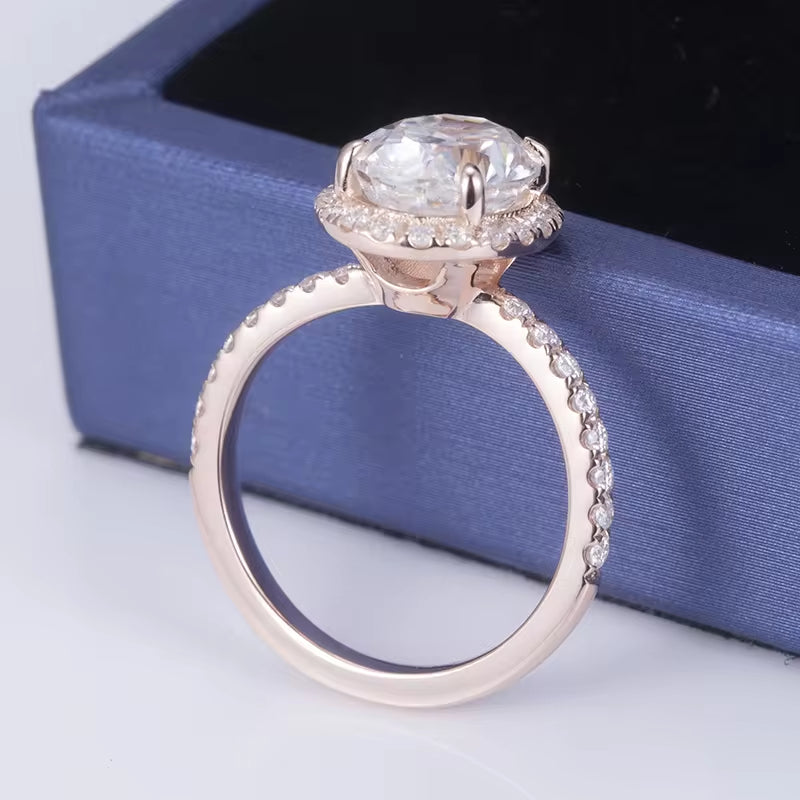 MS-600 Vermeil Gold Fashion Jewelry 925 Silver Oval Cut DEF Moissanite Women Halo Ring