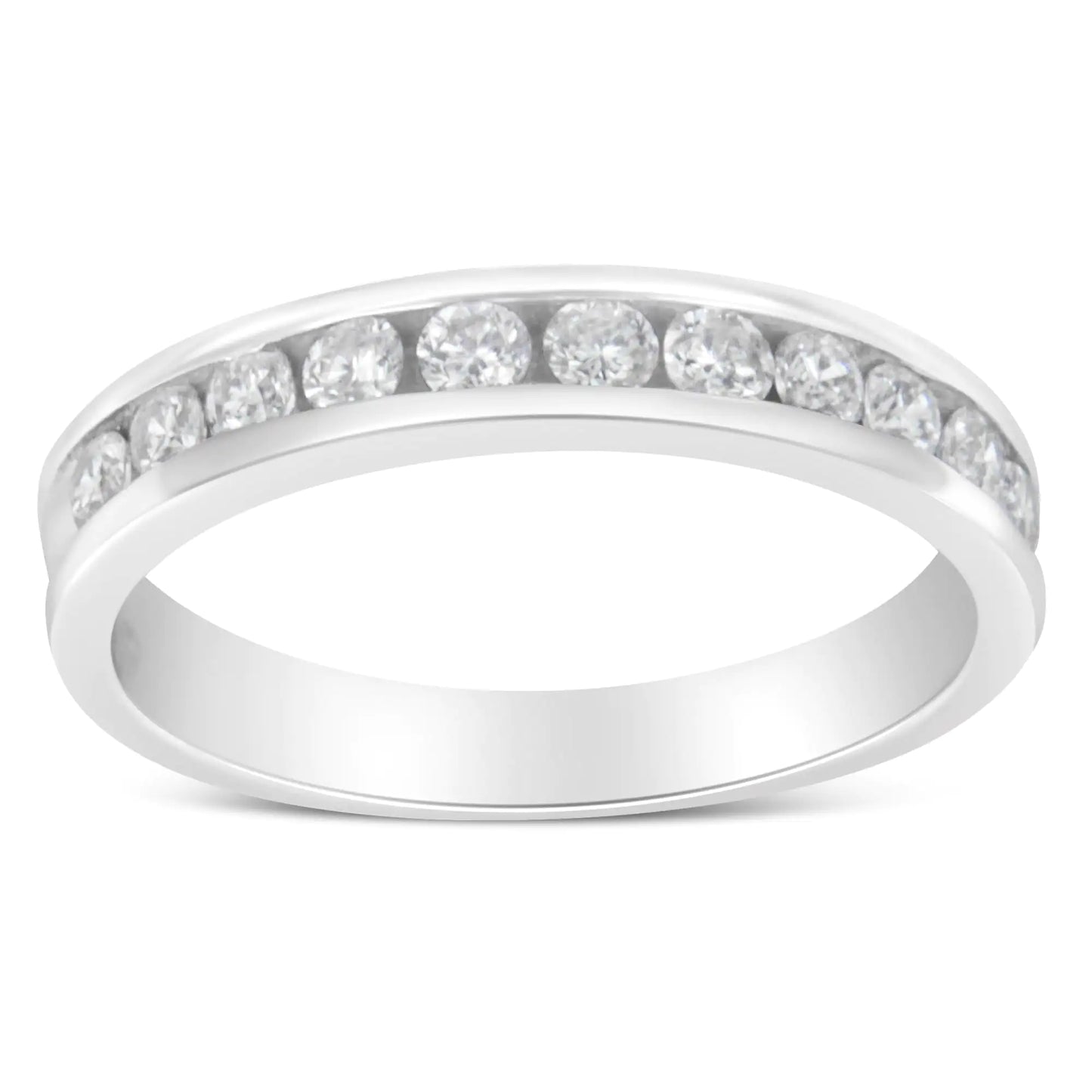 Bague de mariage de style éternité avec diamant rond taille brillant certifié IGI 1/2 carat en or blanc 18 carats (couleur HI, clarté I1-I2)