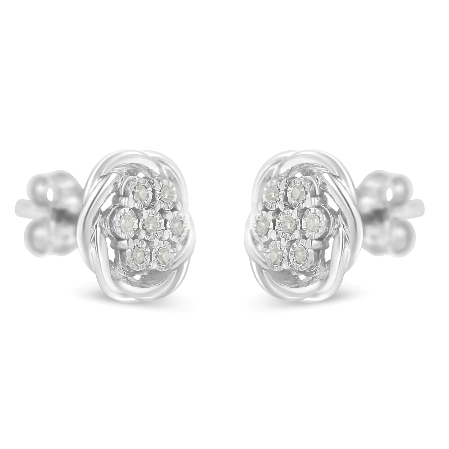 Boucles d'oreilles à tige en argent sterling avec diamants tourbillonnants (1/6 carat au total, couleur IJ, clarté I2-I3)