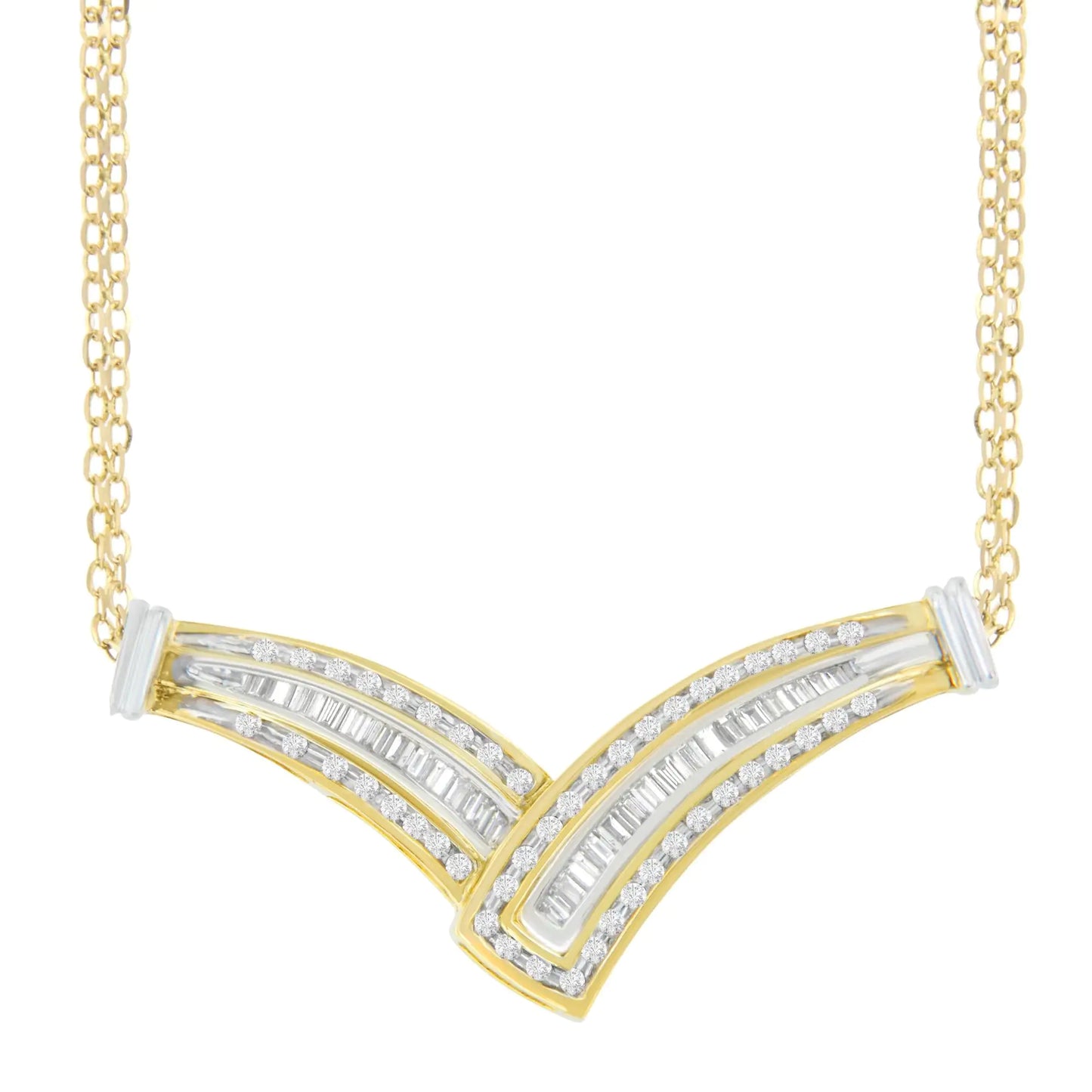 Collier avec pendentif en forme de V en or jaune 14 carats avec diamant 1/2 carat (IJ, I1-I2)