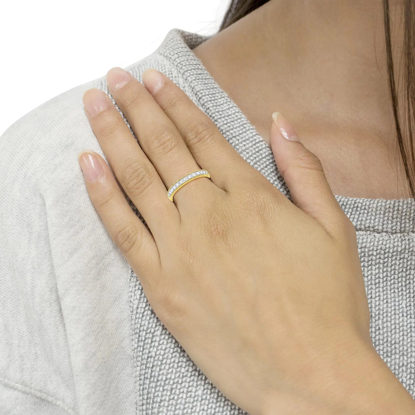 Bague en or jaune 10 carats avec diamants 1/4 carat certifiés IGI (couleur JK, clarté I2-I3)