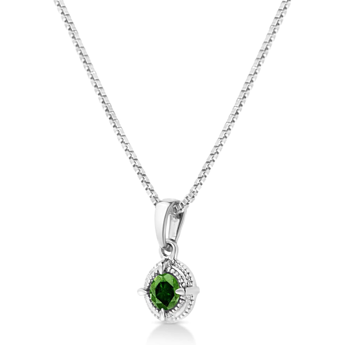 .925 Sterling Silver Treated Color Diamond Solitaire 18" Milgrain Pendant Necklace