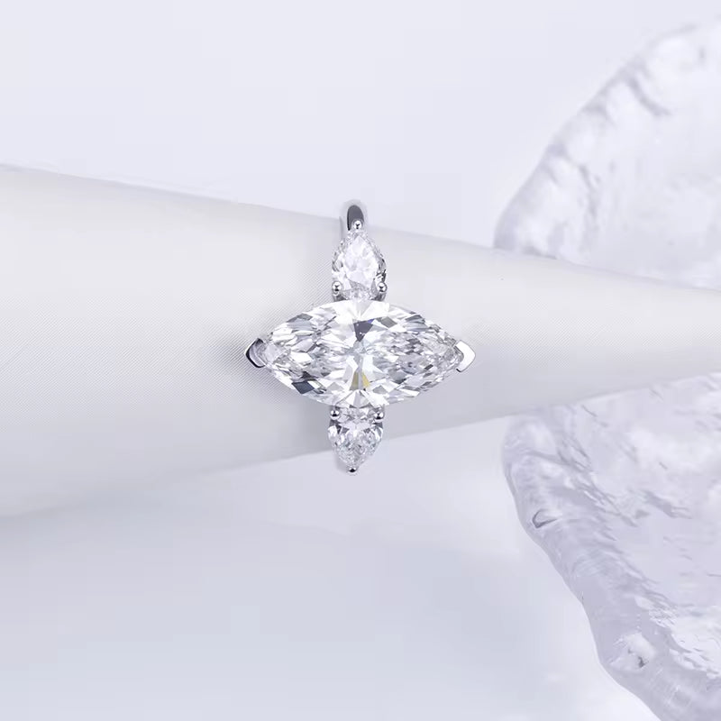 MS-1405 18K White Gold Customized 2.36Ct F VS1 CVD Marquise Cut Lab Diamond Solitary Ring