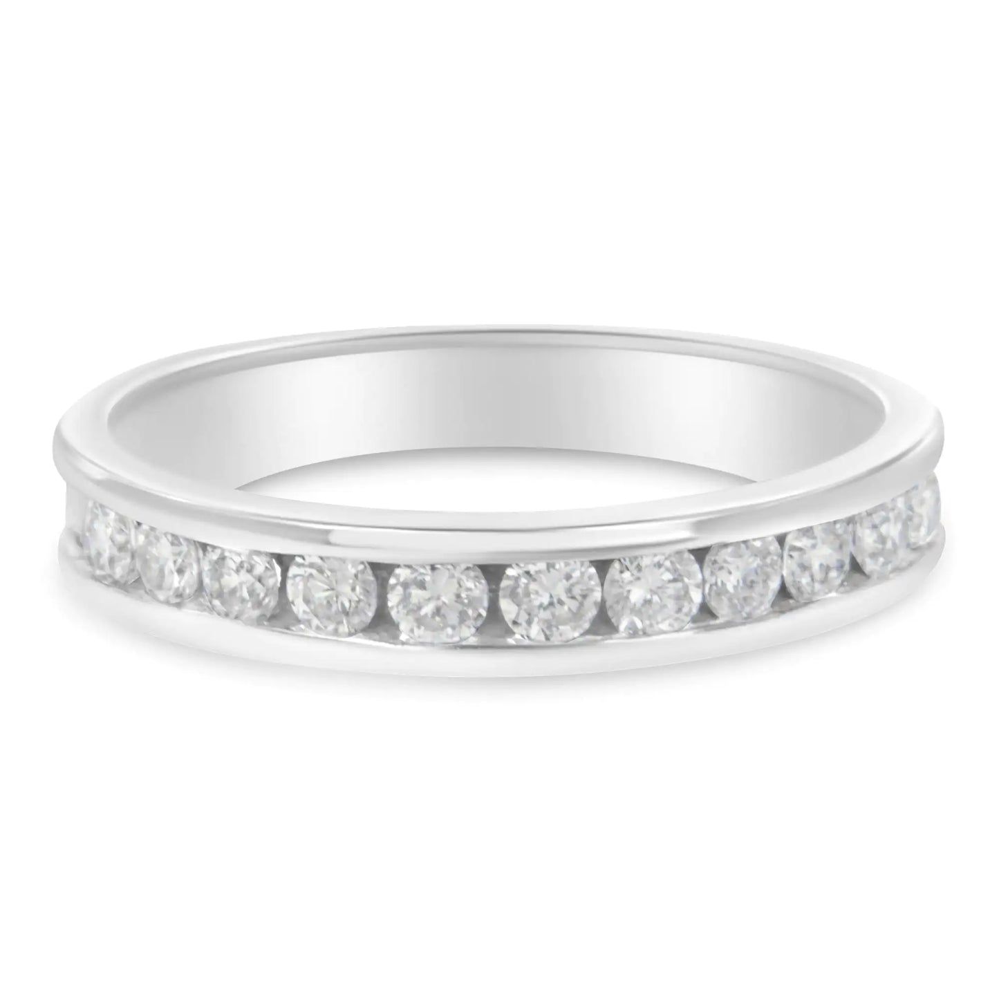 Bague de mariage de style éternité avec diamant rond taille brillant certifié IGI 1/2 carat en or blanc 18 carats (couleur HI, clarté I1-I2)