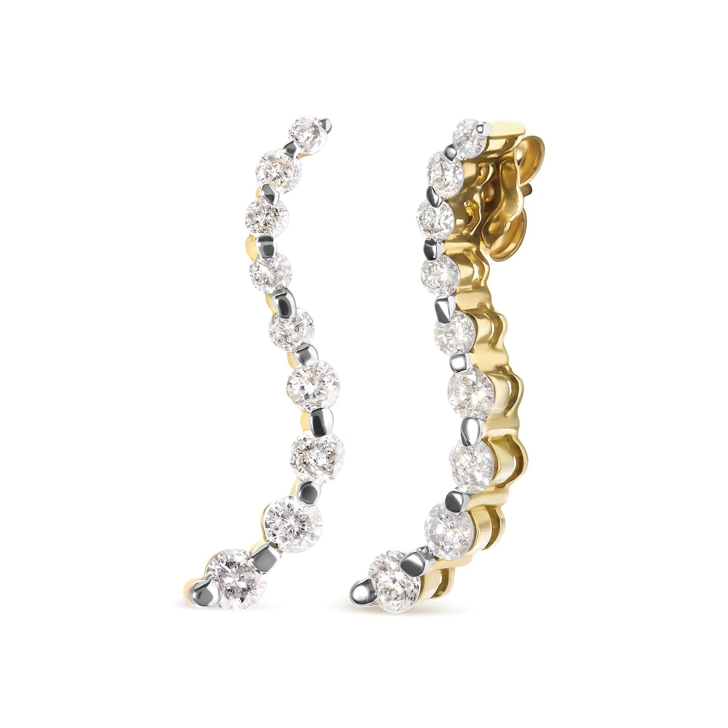 Boucles d'oreilles à tige en or jaune 14 carats avec diamants ronds de 1,00 carat au total (couleur IJ, clarté I2-I3)