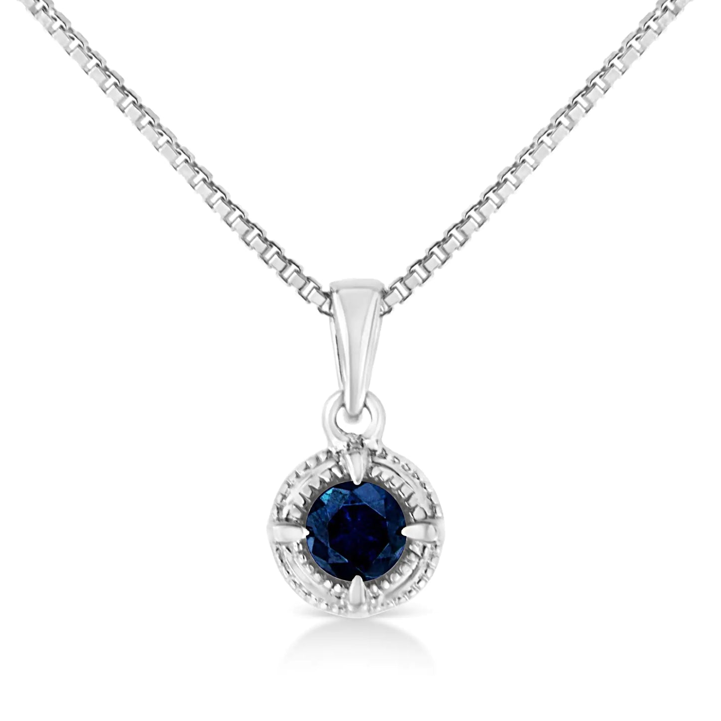 .925 Sterling Silver Treated Color Diamond Solitaire 18" Milgrain Pendant Necklace