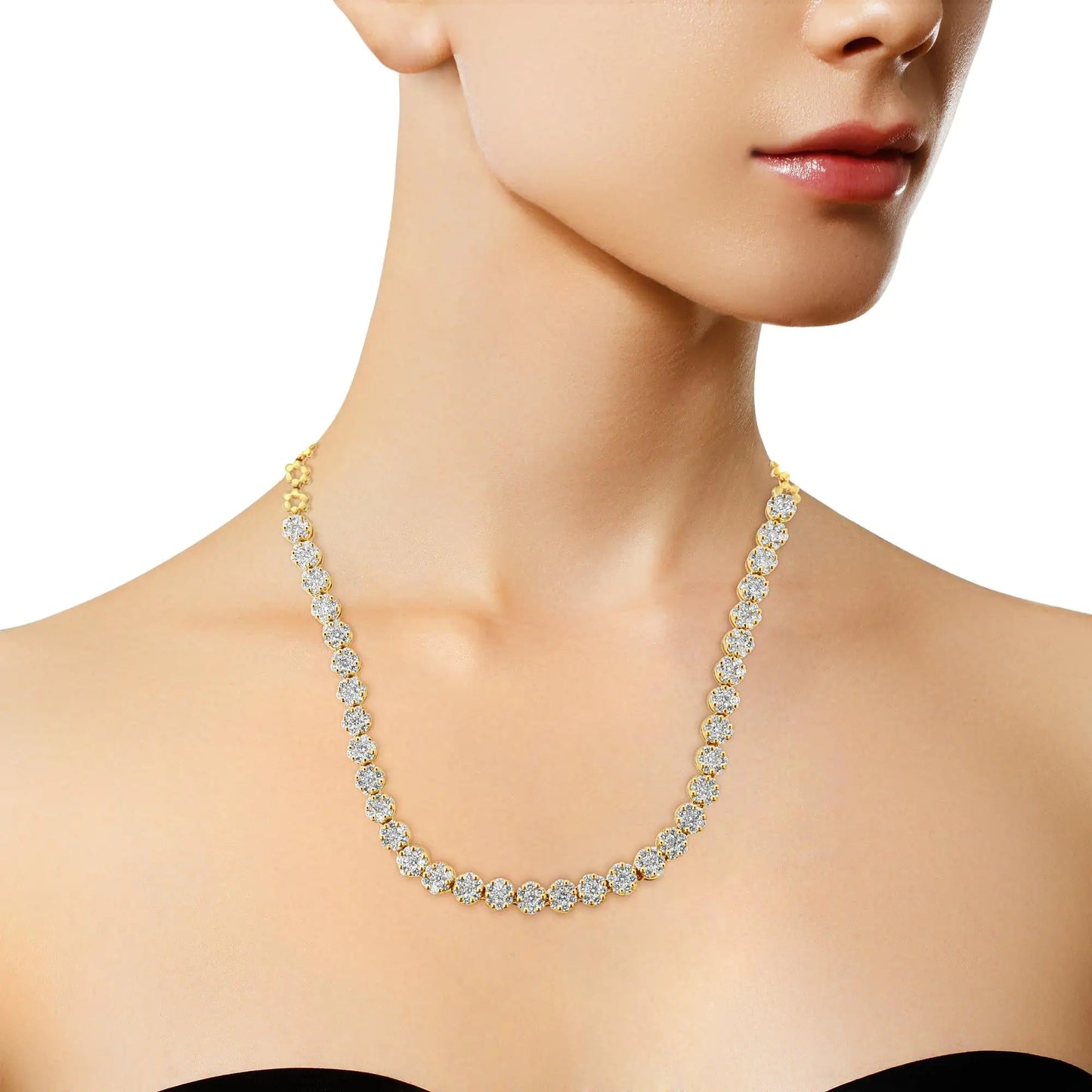 Collier de remise de diplôme Riviera en or 14 carats certifié IGI de 8,0 carats avec pavé de diamants ronds (couleur HI, clarté I1)