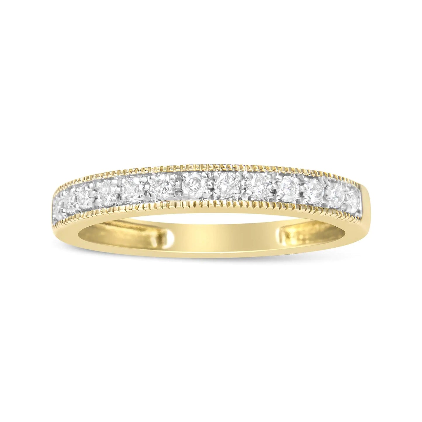 IGI-zertifizierter 1/4 Karat Diamant-Ring aus 10 Karat Gelbgold mit Krappenfassung und Perlen im Milgrain-Band-Stil (JK-Farbe, Reinheit I2-I3)