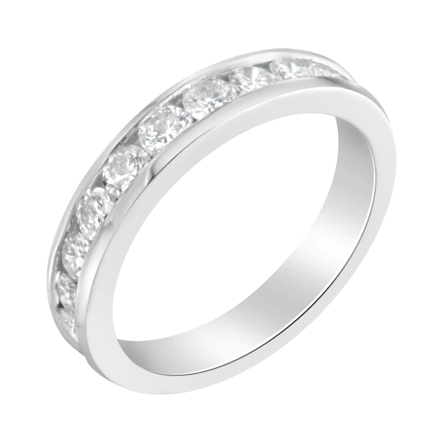 Bague de mariage demi-éternité en or blanc 18 carats certifiée IGI avec diamant de 1,0 carat (couleur EF, clarté I1-I2)