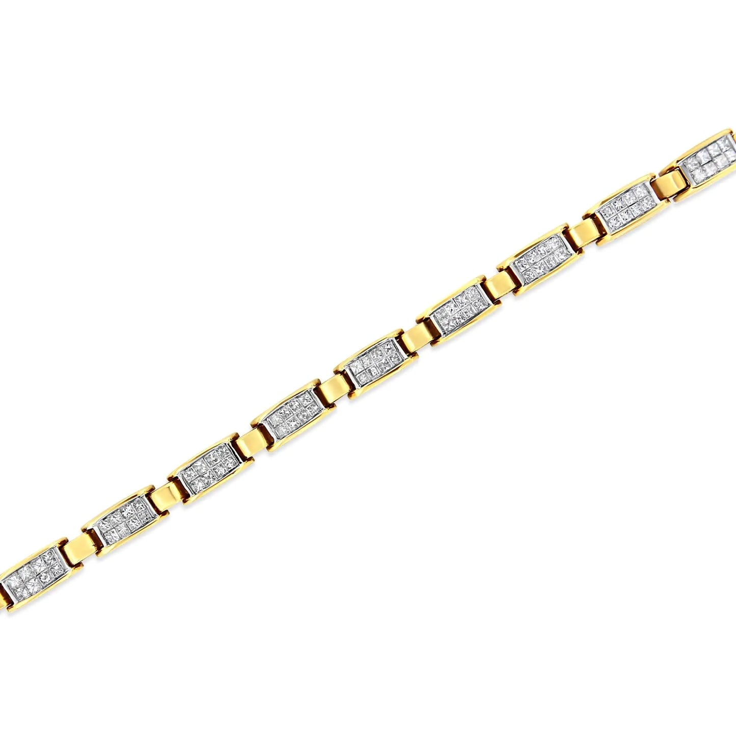 Bracelet tennis à maillons en diamant taille princesse en or jaune 14 carats 2 1/2 carats (couleur HI, pureté SI2-I1) - 7,25"