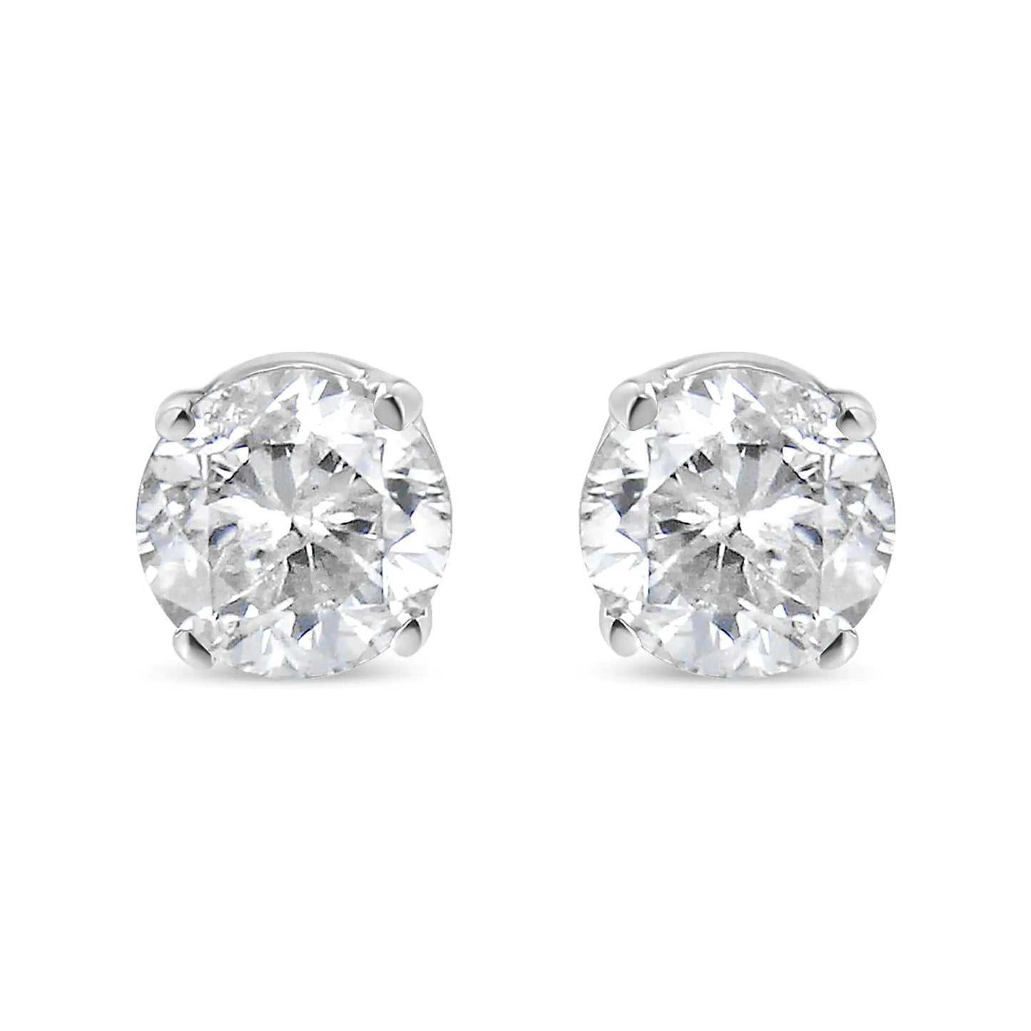 Boucles d'oreilles à tige en or blanc 14 carats certifié AGS 1,0 carat à 4 griffes avec diamant solitaire taille ronde brillant (couleur GH, clarté I1-I2)