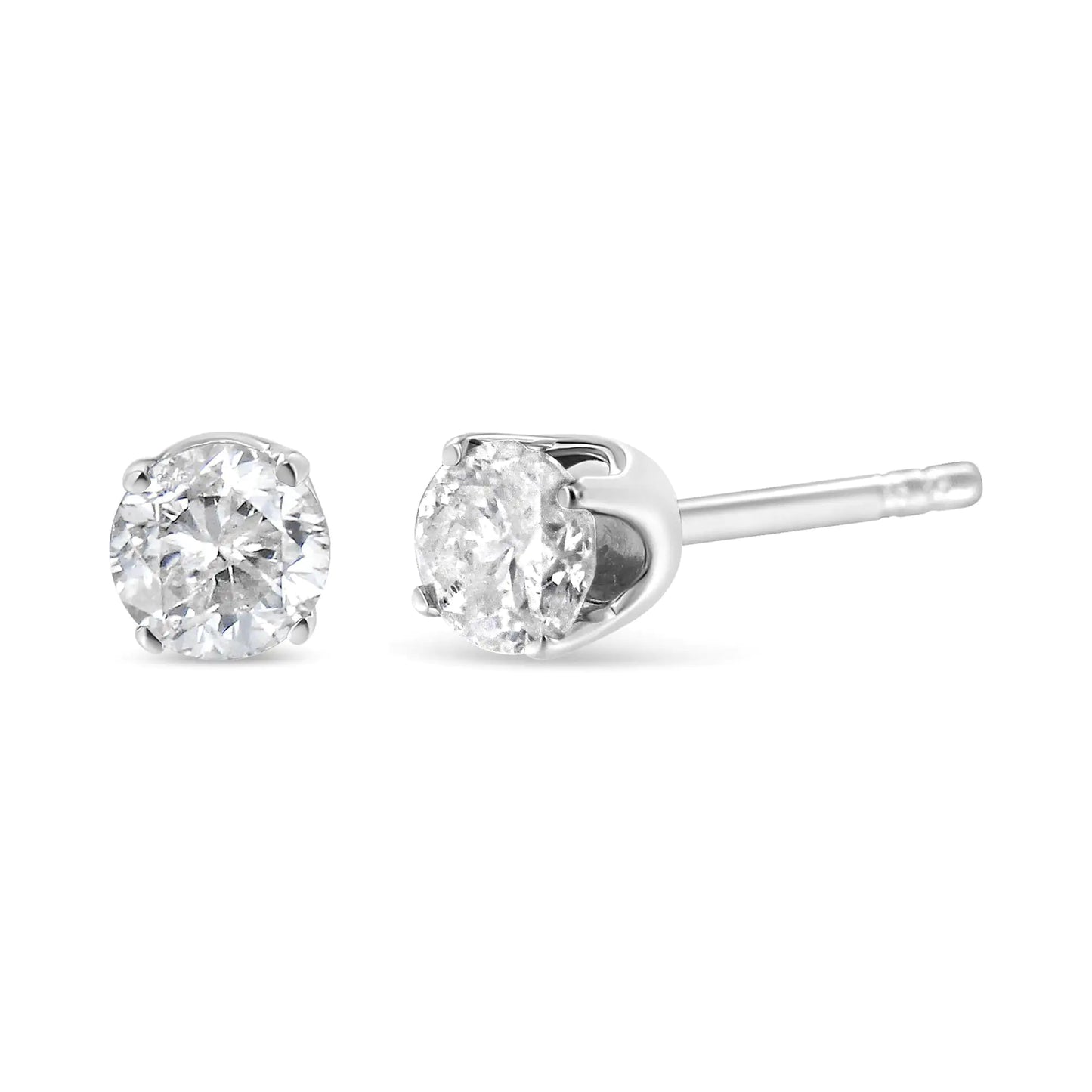 Boucles d'oreilles à tige en or blanc 14 carats certifié AGS 1,0 carat à 4 griffes avec diamant solitaire taille ronde brillant (couleur GH, clarté I1-I2)