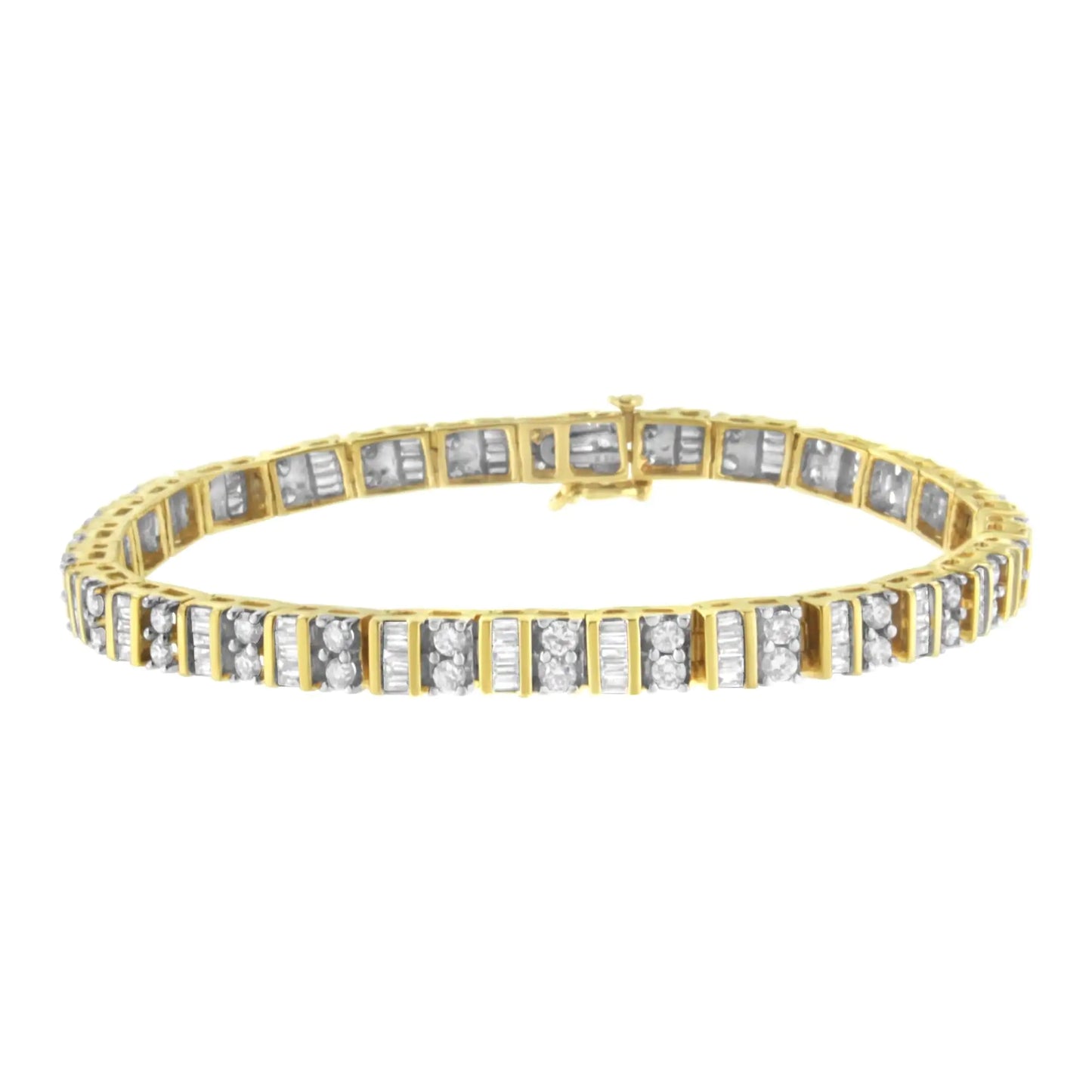 Bracelet tennis en or jaune 14 carats 4,0 carats avec chaîne en diamant taille brillant rond et serti de griffes (couleur HI, pureté SI2-I1) - 7"