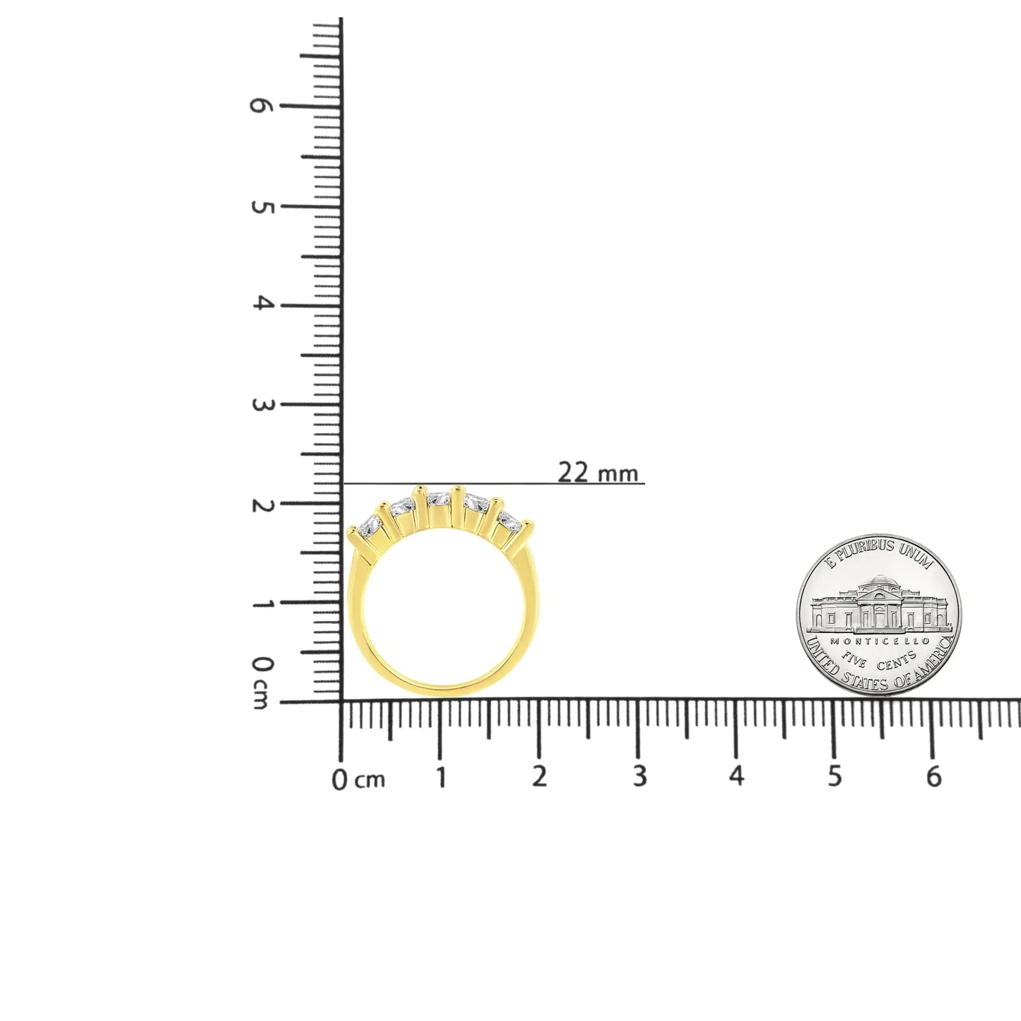 Bague en argent sterling 925 plaqué or jaune 14 carats avec 5 diamants ronds sertis sur griffes partagées de 1,0 carat (couleur JK, clarté I1-I2)